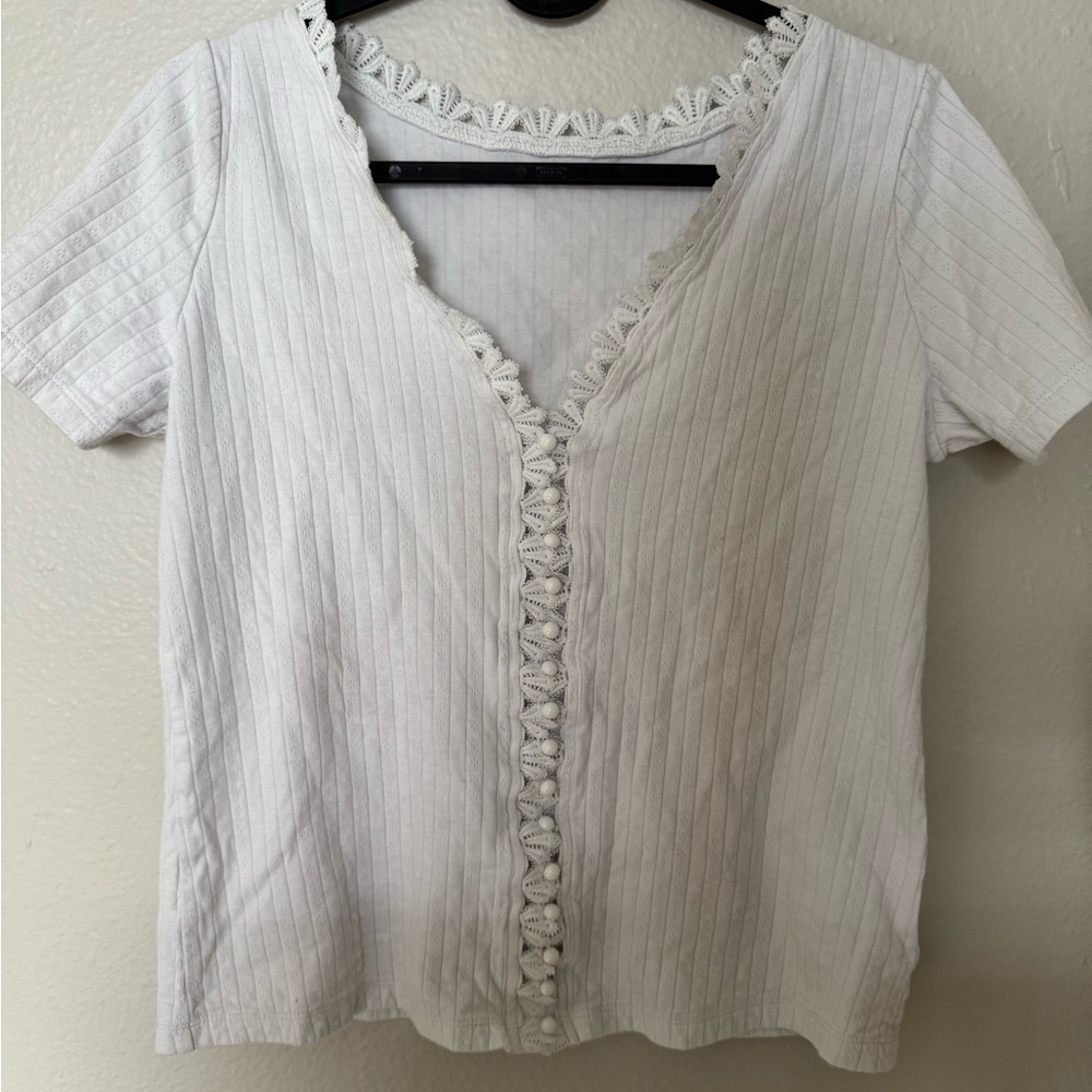 Elegant White Lace Trim Top